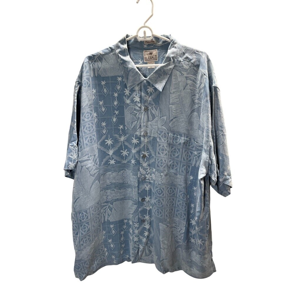 Luau Shirt Men's Size 2XL Blue Finest Silk Tropical Button Up
